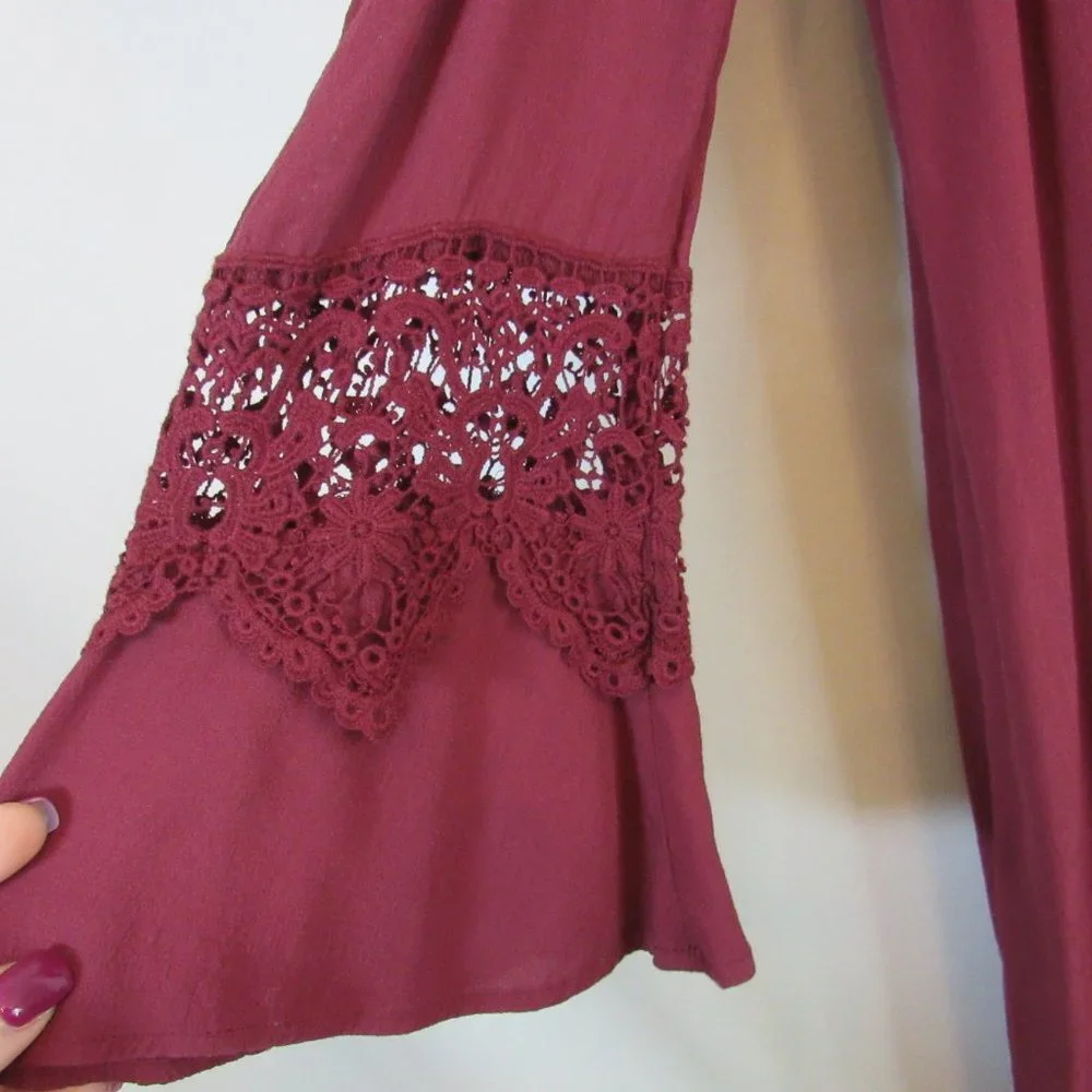 astr the label Burgundy Cold Shoulder Bell Sleeves Dress - Picture 8 of 10